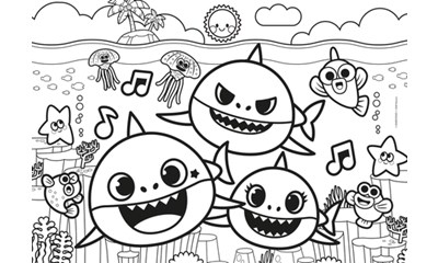 Baby Shark 2 seitig mit 3 Malstiften