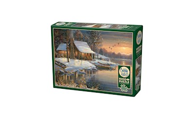 Blockhütte im Winter 1000 Teile