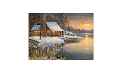 Blockhütte im Winter 1000 Teile