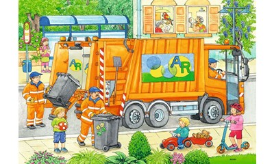 Unterwegs mit Müllabfuhr und Kehrmaschine