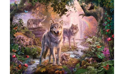 Wolfsfamilie im Sommer
