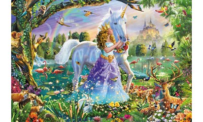 Prinzessin mit Einhorn und Schloss