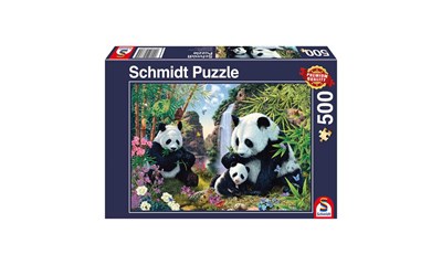 Pandafamilie am Wasserfall