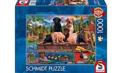 Hundefamilie am See