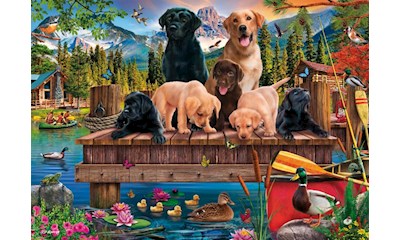Hundefamilie am See